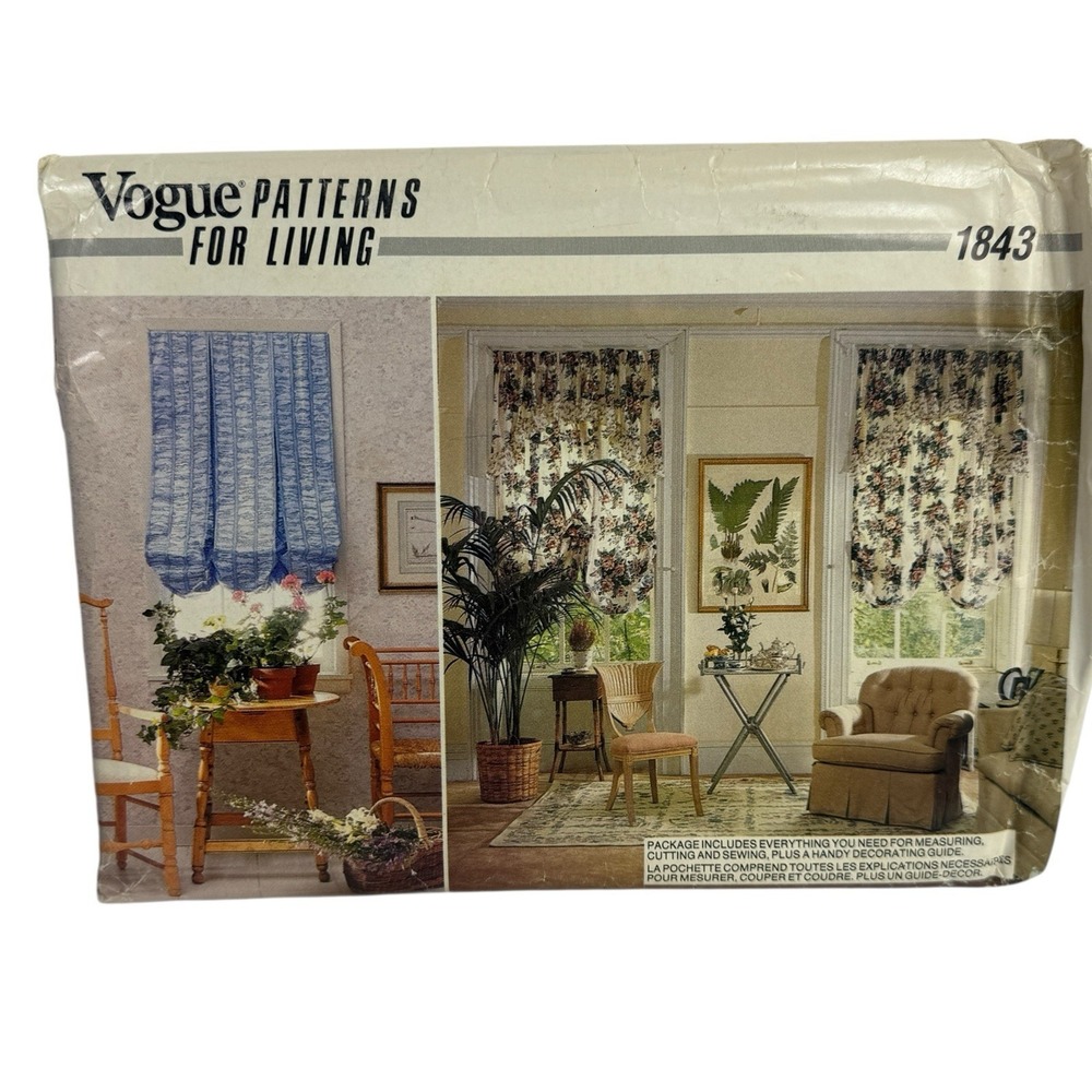 Vogue Patterns For Living Window Treatments Balloon Shades #1843 UNCUT